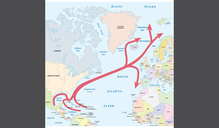 Map of the Gulf and North Atlantic stream in the North Atlantic Ocean-stream-shut